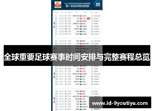 全球重要足球赛事时间安排与完整赛程总览